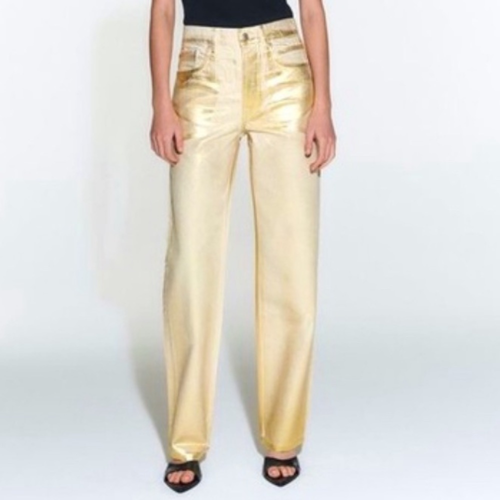 Straight Leg Metallic Gold Women’s Jeans